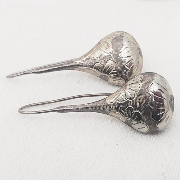 Vintage Sterling Silver Long Drop Earrings - Picture 5 of 6